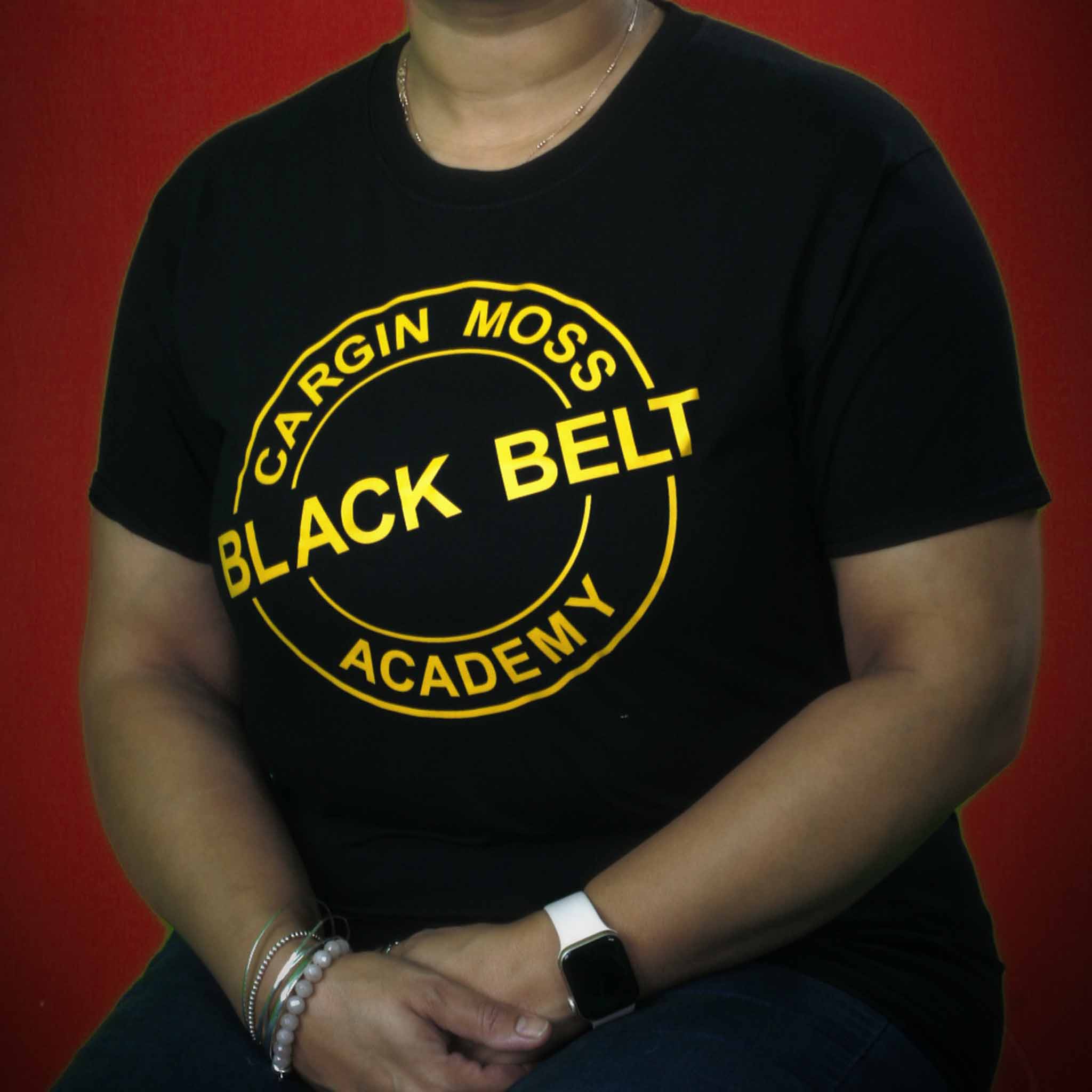 martial arts club black tee shirt with the cmbba logo emblem